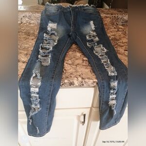 Distressed Blue Denim Jeans.Red fox women's jeans stretchy ripped distressed 15